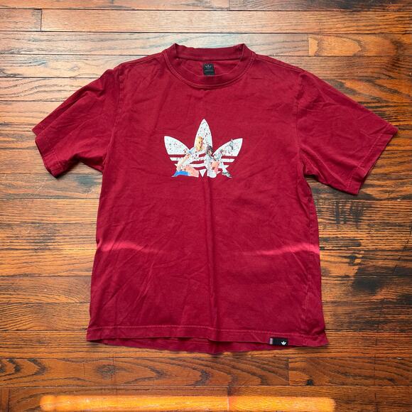 Vintage Y2K 05 Adidas Trefoil Maroon T-Shirt L Pin Up Football Girls RARE - Picture 1 of 8